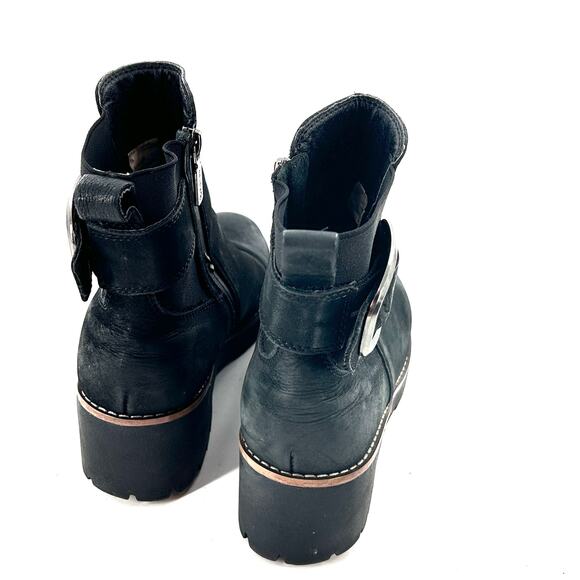 Blondo Dahlia Leather Boots 8 Black NWT Ankle Booties Buckle Comfort Waterproof - Picture 2 of 6